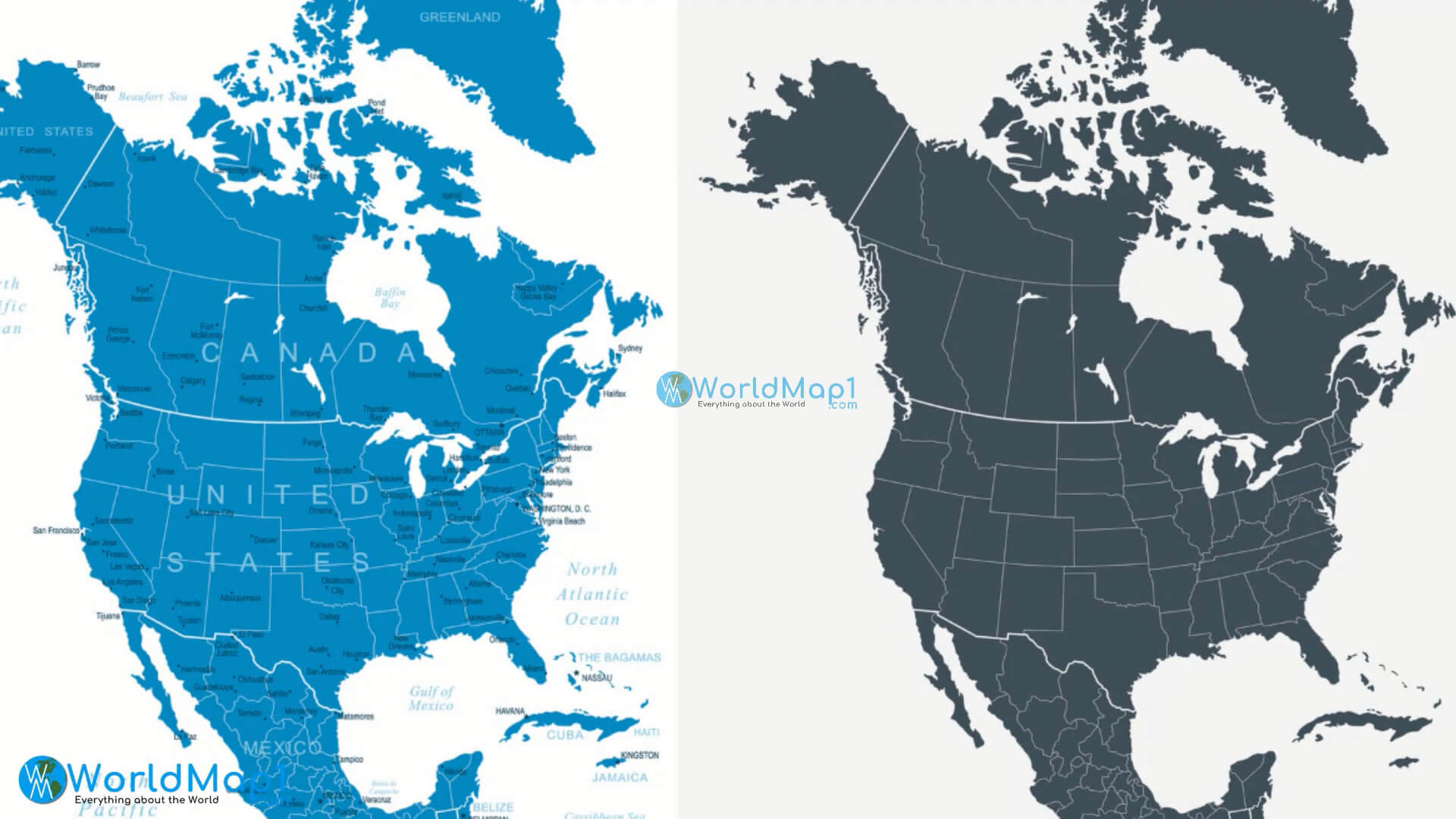 North America Blank Blue Black Map